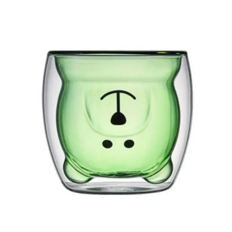 Cute Bear Double-layer Coffee Mug Double Glass Cup with Handle Insulated Espresso christmas Beer Cup High Borosilicate Glass Mug