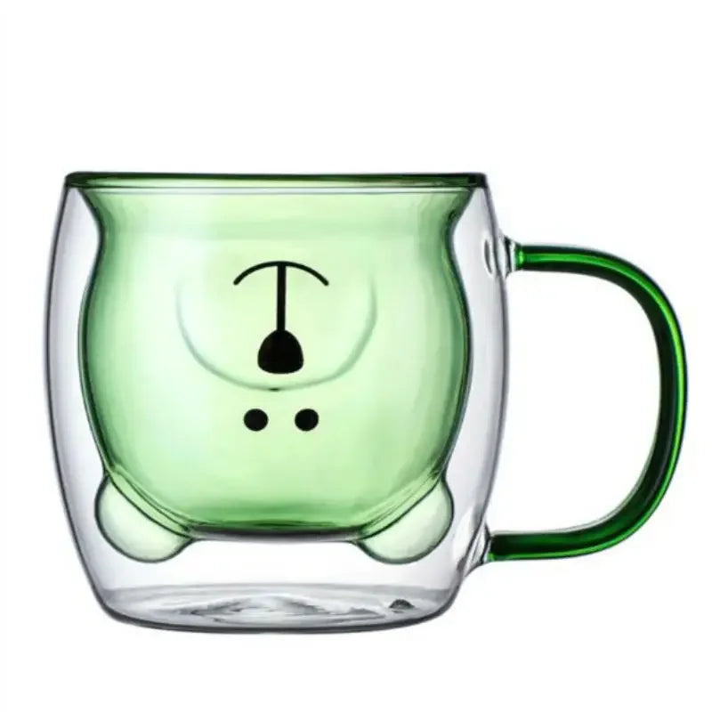 Cute Bear Double-layer Coffee Mug Double Glass Cup with Handle Insulated Espresso christmas Beer Cup High Borosilicate Glass Mug