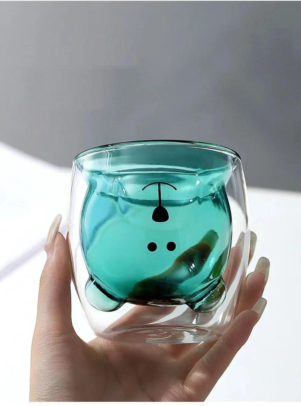 Cute Bear Double-layer Coffee Mug Double Glass Cup with Handle Insulated Espresso christmas Beer Cup High Borosilicate Glass Mug