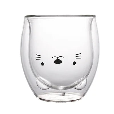 Cute Bear Double-layer Coffee Mug Double Glass Cup with Handle Insulated Espresso christmas Beer Cup High Borosilicate Glass Mug