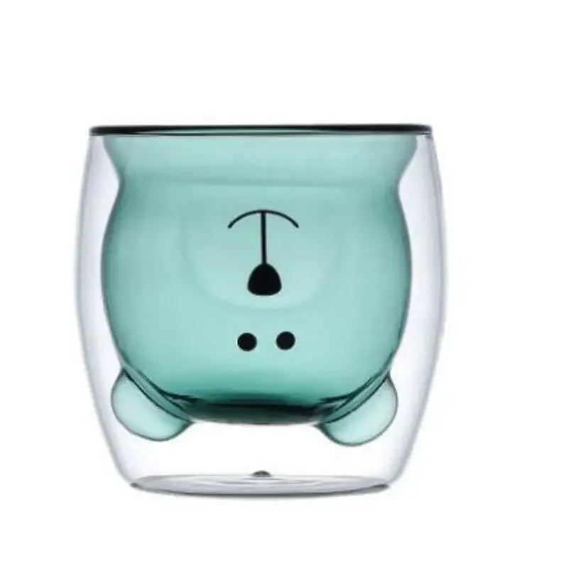 Cute Bear Double-layer Coffee Mug Double Glass Cup with Handle Insulated Espresso christmas Beer Cup High Borosilicate Glass Mug