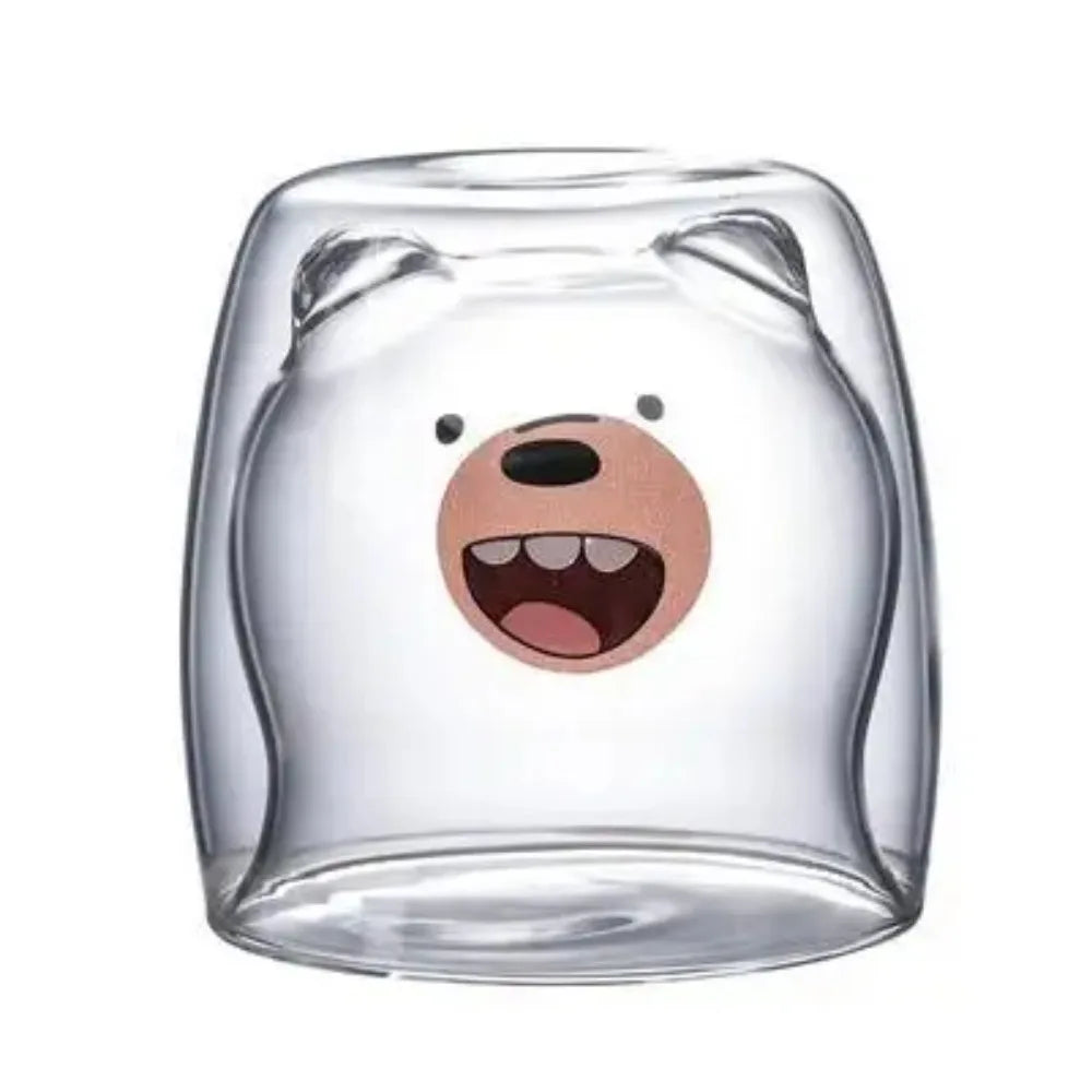 Cute Bear Double-layer Coffee Mug Double Glass Cup with Handle Insulated Espresso christmas Beer Cup High Borosilicate Glass Mug