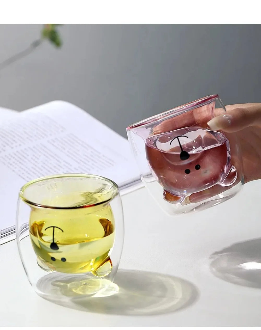 Cute Bear Double-layer Coffee Mug Double Glass Cup with Handle Insulated Espresso christmas Beer Cup High Borosilicate Glass Mug