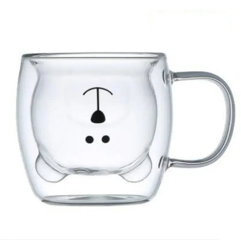 Cute Bear Double-layer Coffee Mug Double Glass Cup with Handle Insulated Espresso christmas Beer Cup High Borosilicate Glass Mug
