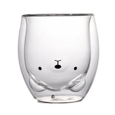 Cute Bear Double-layer Coffee Mug Double Glass Cup with Handle Insulated Espresso christmas Beer Cup High Borosilicate Glass Mug