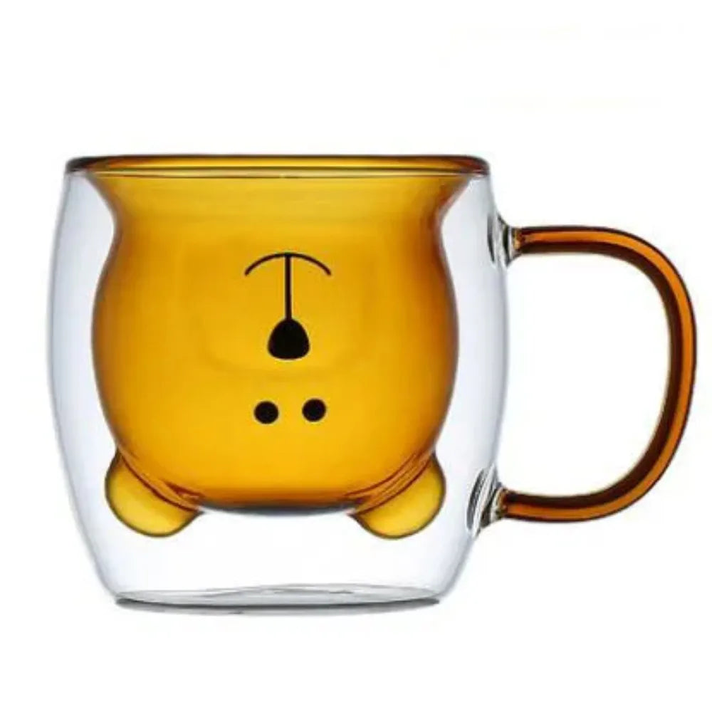 Cute Bear Double-layer Coffee Mug Double Glass Cup with Handle Insulated Espresso christmas Beer Cup High Borosilicate Glass Mug