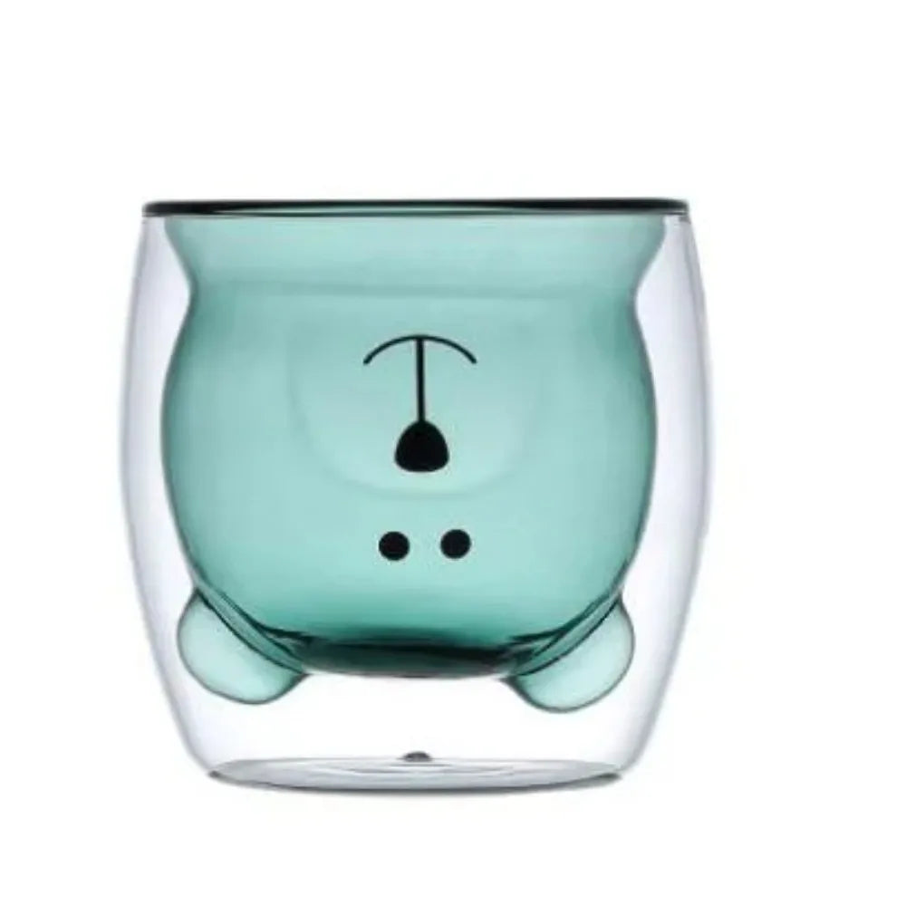 Cute Bear Double-layer Coffee Mug Double Glass Cup with Handle Insulated Espresso christmas Beer Cup High Borosilicate Glass Mug