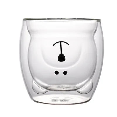 Cute Bear Double-layer Coffee Mug Double Glass Cup with Handle Insulated Espresso christmas Beer Cup High Borosilicate Glass Mug