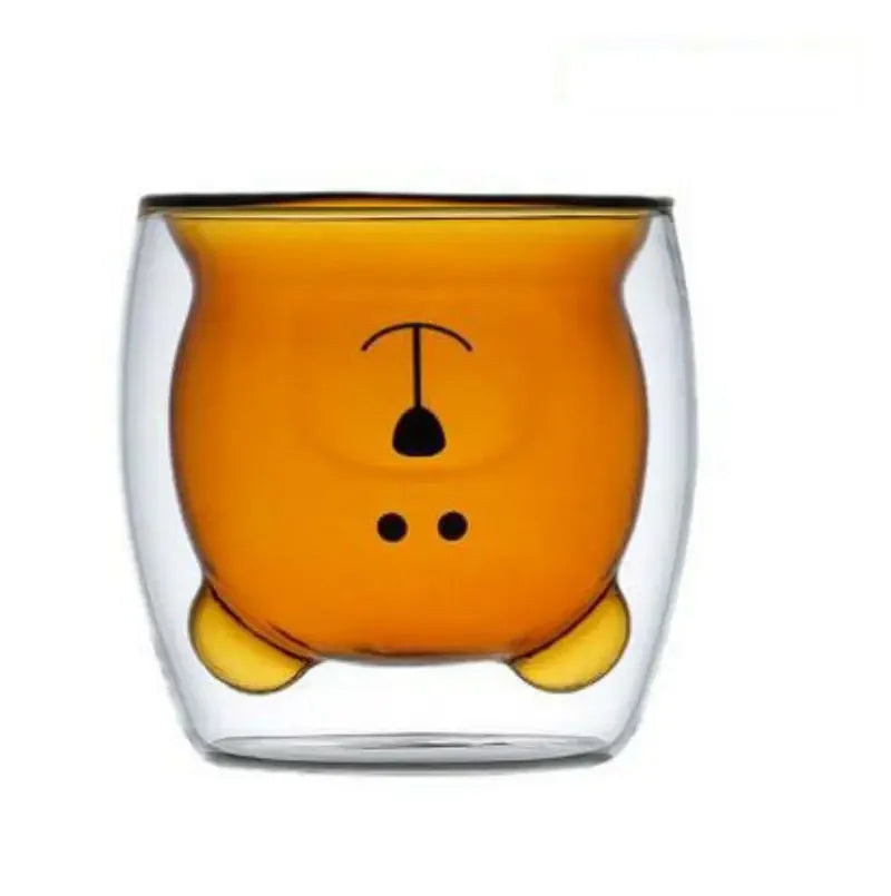 Cute Bear Double-layer Coffee Mug Double Glass Cup with Handle Insulated Espresso christmas Beer Cup High Borosilicate Glass Mug