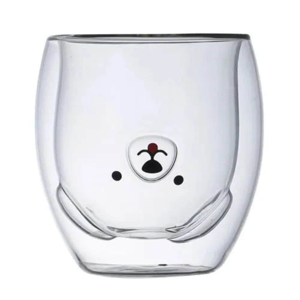 Cute Bear Double-layer Coffee Mug Double Glass Cup with Handle Insulated Espresso christmas Beer Cup High Borosilicate Glass Mug