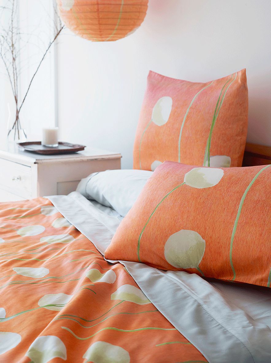 Duvet Cover: Cream Flowers on Orange