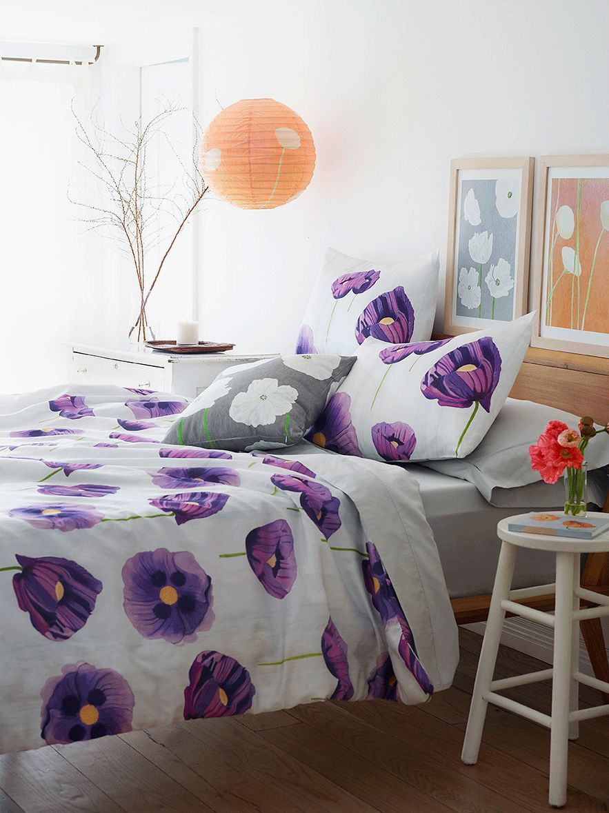 Duvet Cover: Purple Poppies on Snow
