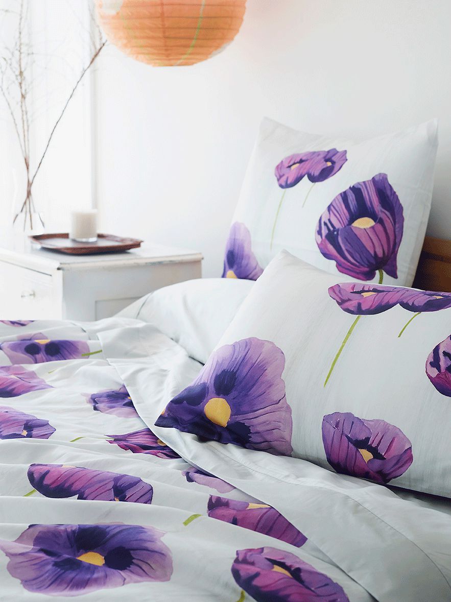 Duvet Cover: Purple Poppies on Snow