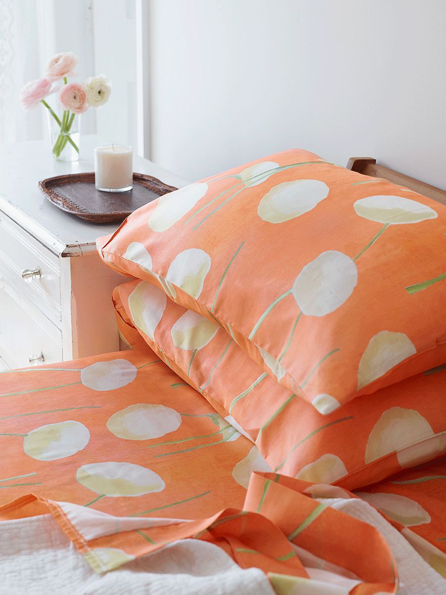 Sheet Set: Cream Flowers on Orange